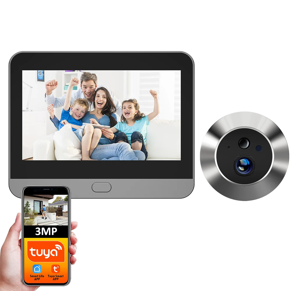 Tuya Smart 3MP 140 ° ángulo de visión panorámica Mini mirilla Digital visor WiFi IR PIR detección timbre puerta cámara Alexa Google