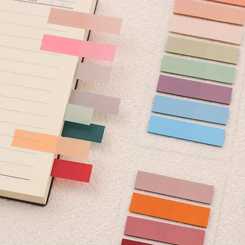200PCS Indice Cool Note autoadesive Etichetta larga PET Cancelleria Decalcomanie Studenti Blocco note impermeabile Diario semplice Notebook di colore puro