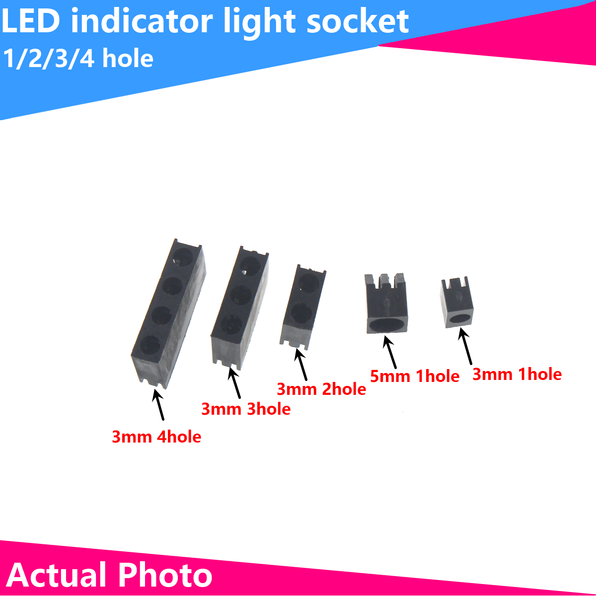 50/20pcs F3mm LED indicator lamp holder single hole /1/2/3/4 hole LED Black square lamp holder spacing column
