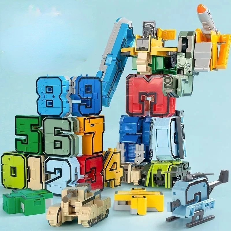 子供のための変形可能なロボットのおもちゃ,創造的なビルディングブロック,教育的な組み立てアクションフィギュア,数字の変換おもちゃ,DIY