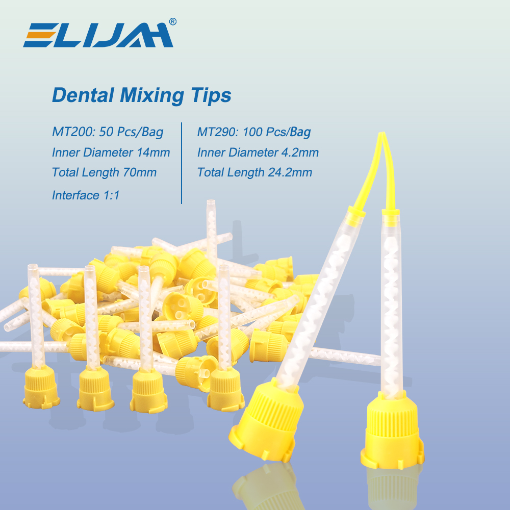 50Pcs/Pack Dental Mixing Tips Disposable Silicone Rubber Mixing Head Dentistry Impression Materials Nozzles Yellow Mixing Tubes