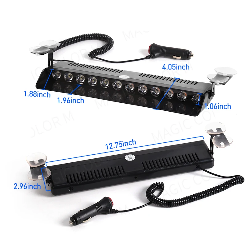 12 LED รถ Strobe Light แฟลชคําเตือนสัญญาณ Beacon ตํารวจดับเพลิงฉุกเฉินกระจกรถพ่วงตัวบ่งชี้รถกันน้ํา