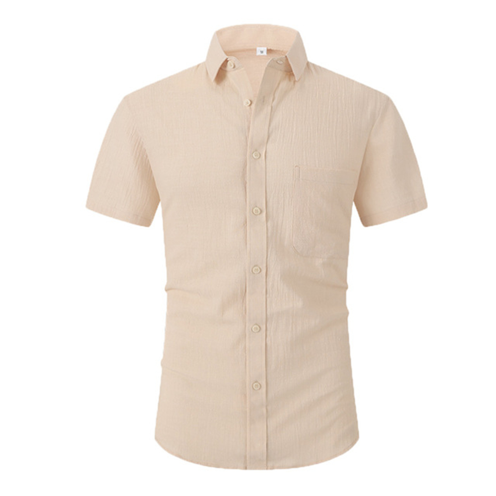 Cotton Line Hot Sale Men's Short-Sleeved Shirts Summer Solid Color Turn-down collar Casual Beach Style Plus Size