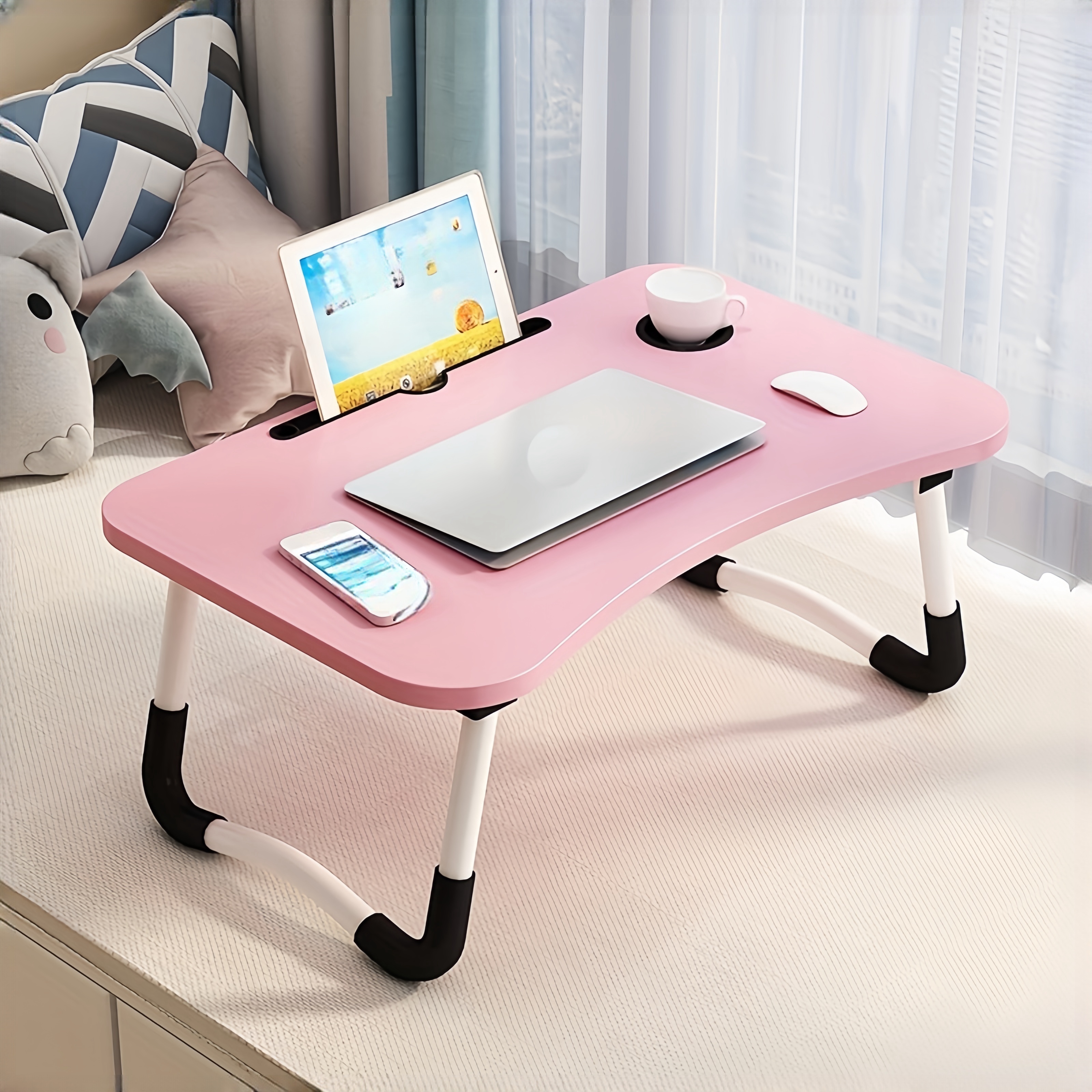 Vassoio da letto per laptop Tavolo da scrivania pieghevole portatile per computer Scrivania da studio Letto da ufficio Piccola scrivania pieghevole portatile con tacca di stoccaggio