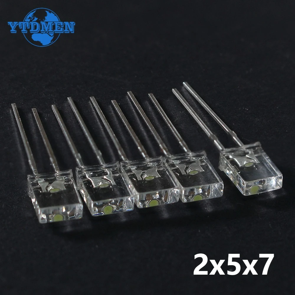 100 PZ 2x5x7 Diodi LED Quadrato Trasparente Diodo Emettitore di Luce Lampada Bianco Rosso Giallo Blu Verde Prodotti Luminescenti Elettronici