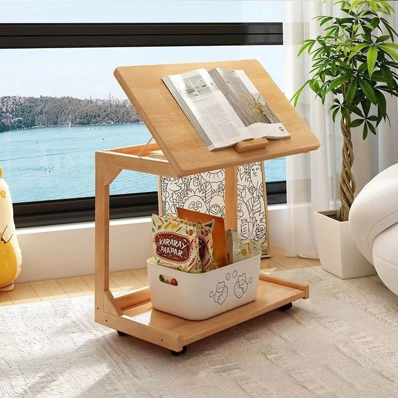 63*40*40Cm Solid Wood Feet-Flip Small Workbench Movable Side Table Cabinet Next To Solid Wood Sofa with Wheels Work Platforms