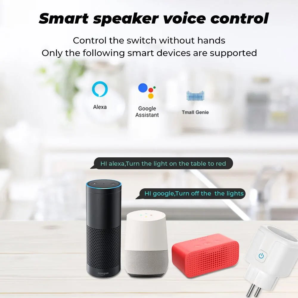 Enchufe inteligente UE 20A Wifi enchufe inteligente con monitoreo de energía Control de voz en casa inteligente compatible con asistente de Google Alexa Alice
