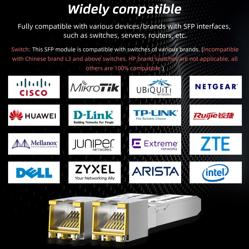 Módulo SFP RJ45 BASE-T adaptable de 10/100/1000M para interruptor/enrutador Arista/Dell/Cisco SFP a módulo Ethernet RJ45 transceptor de cobre