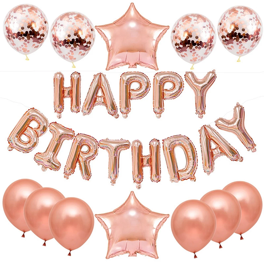 생일 축하 배너 실버 블루 블랙 로즈 골드 파티가 포함된 풍선 25개 세트