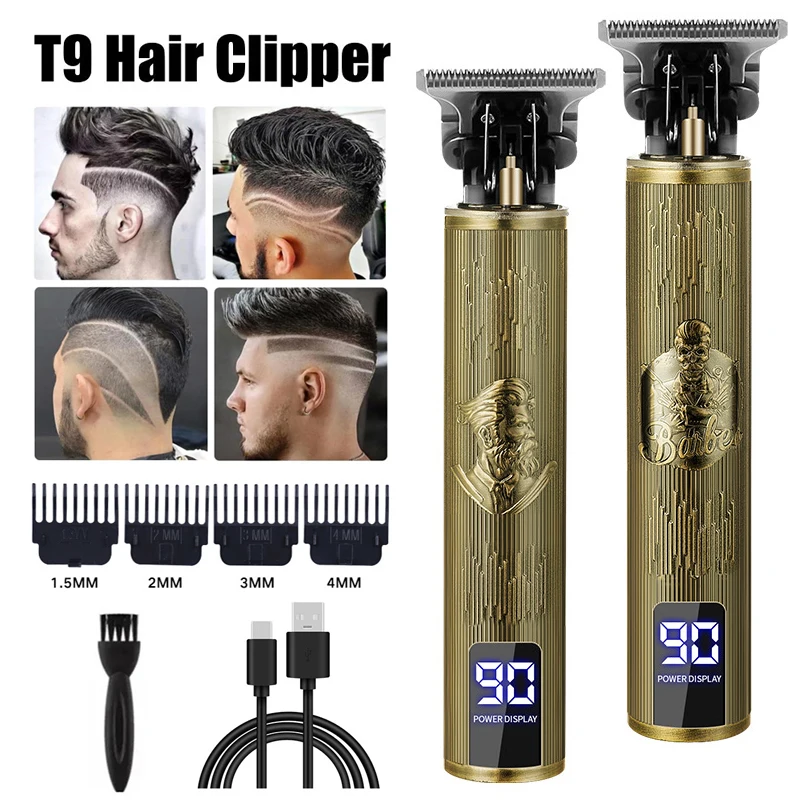 Máquina para cortar cabello portátil T9, cortadora de pelo Vintage, afeitadora de carga rápida USB, cortadora de pelo inalámbrica para peluquero, Barbe para hombres