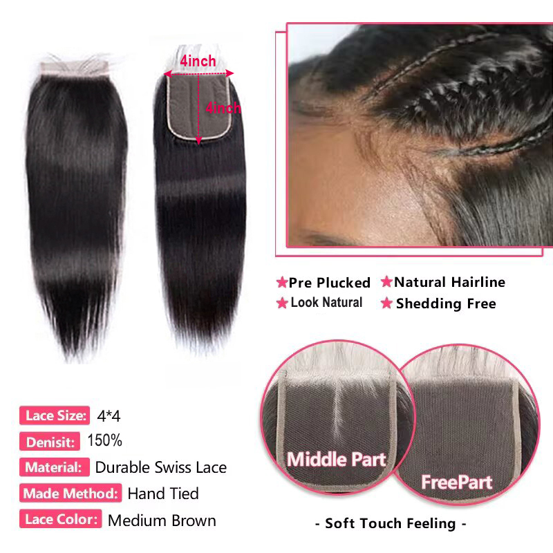 Knochen Gerade Menschliches Haar Bundles Mit Verschluss 4x4 Spitze Verschlüsse Mit Bundles Brasilianische Haarwebart Bundles Mit Verschluss remy Haar