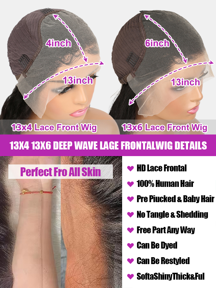 250 Dichte HD 13X6 Transparente tiefe Wasserwelle lockiges Echthaar Lace Frontal Perücke 46 50 52 Zoll 13X4 Lace Front Echthaarperücken