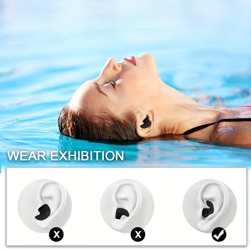 Un par de tapones para los oídos reutilizables para nadar, surfear y snorkel. Disponible en una variedad de colores.