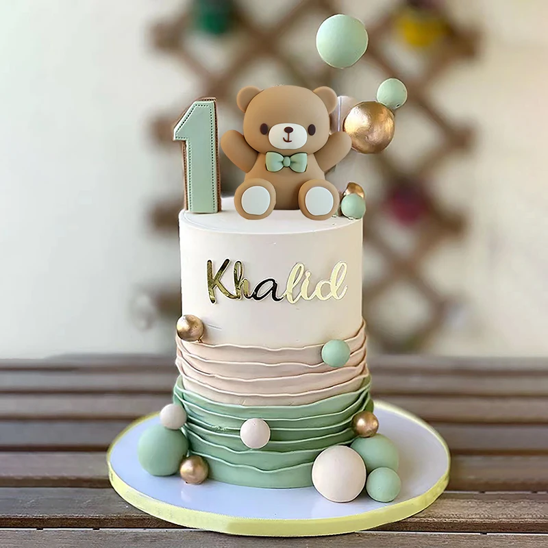 Pink Blue Bear Birthday Cake Toppers Adorable Baby's Happy One 1st Birthday Cake Baby Shower Bear Theme Party Gender Reveals