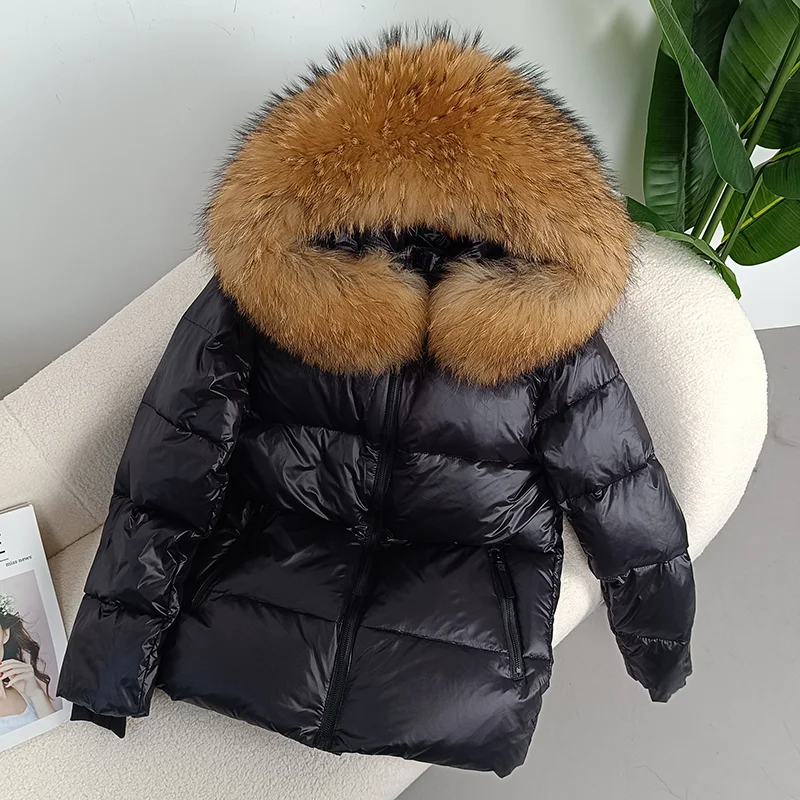 Nonina-本物のキツネの毛皮の襟付きジャケット,女性用のフード付きジャケット,厚い暖かいダック,取り外し可能な襟,長いアウターウェア,アライグマ,新しい冬,2023