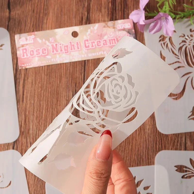6pcs/set Retro Aesthetic Floral Stencils Scrapbook Journal Stencils for Painting Mini Portable Wall Plastic Stencil Templates