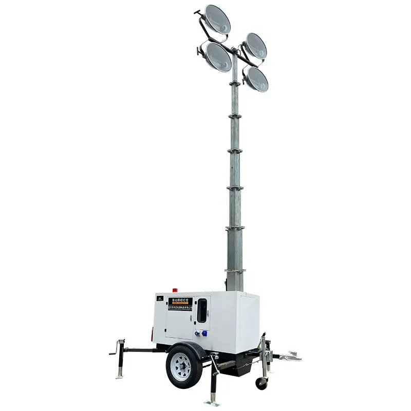 Lumind-モバイル照明塔,LEDライト,ディーゼルライト,発電機,建設,緊急,作業灯,7m, 4x1000w