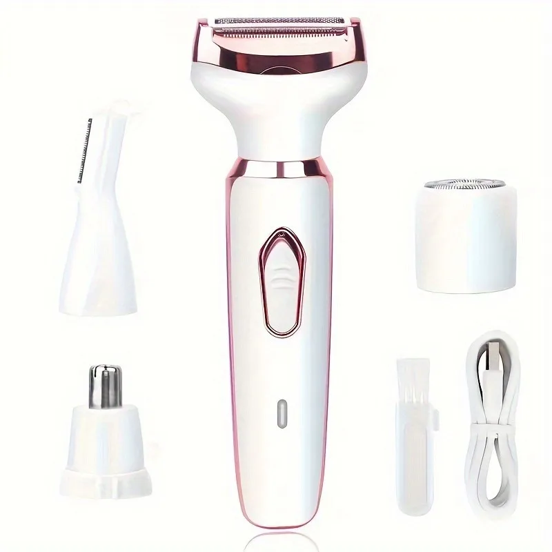 Maquinilla de afeitar eléctrica 4 en 1 para mujer, afeitadora corporal, recortadora de pelo para axila, Bikini, brazo, pierna, cara, bigote, portátil, indolora