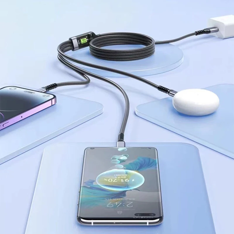 Cavo USB con display digitale 3 in 1 da 100 W LED Tipo C Micro USB per Iphone Samsung Huawei Xiaomi Cavo di ricarica multiporta multiplo
