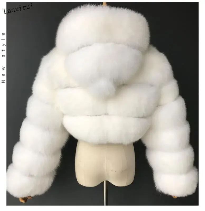 ขนสุนัขจิ้งจอกเลียนแบบเสื้อขนสัตว์แขนยาวสั้น Hooded Faux Fur Coat เย็บเสื้อผู้หญิง
