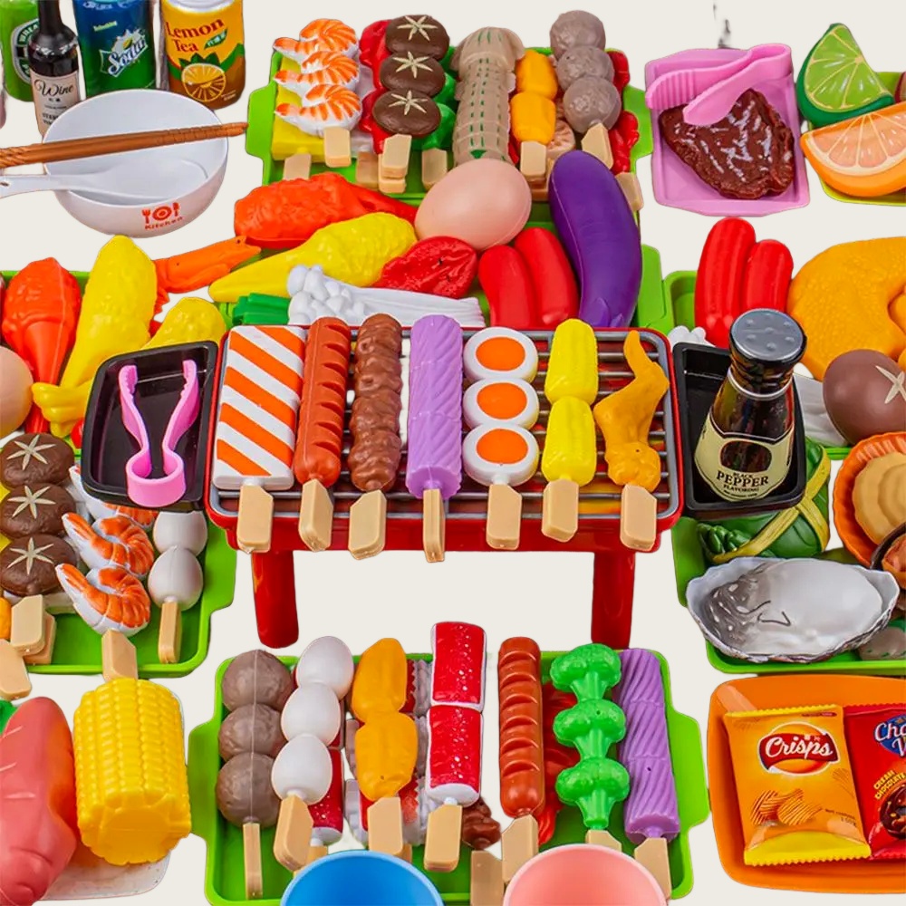 Juguetes de cocina para vestir para bebé, juego de barbacoa para niños, utensilios de cocina para barbacoa simulada, comida simulada, Cosplay, juguetes educativos de regalo