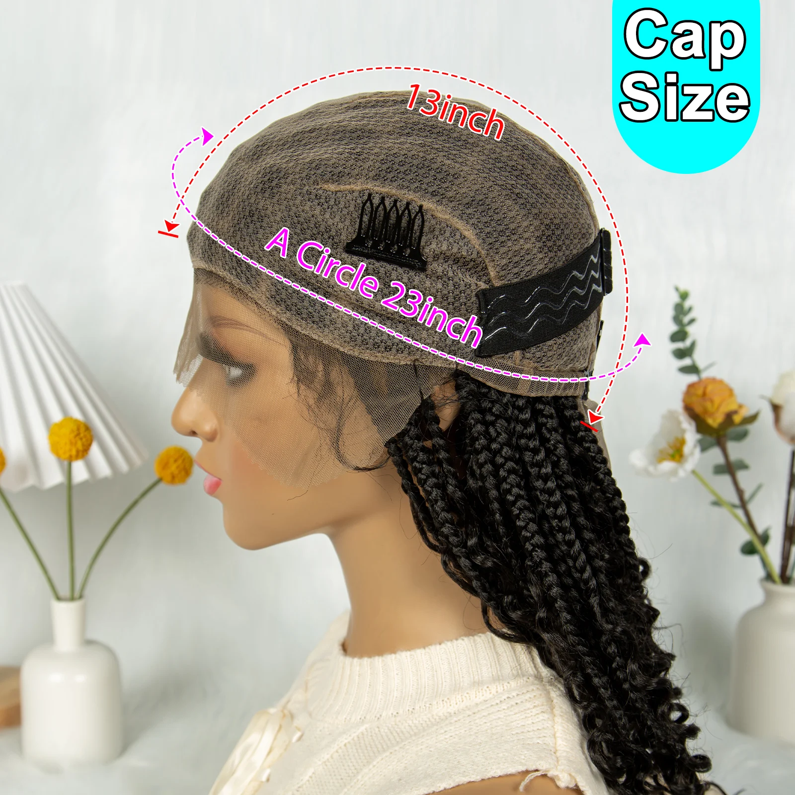 Kima curto boêmio caixa tranças peruca trançada renda completa boho trançado perucas de cabelo encaracolado sintético com cabelo do bebê para preto