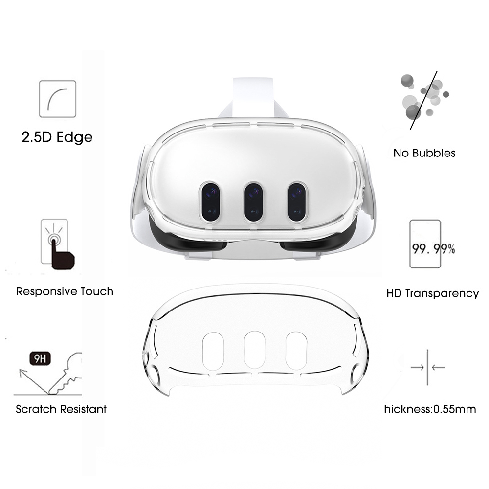 Funda protectora transparente de silicona para Meta Quest 3 VR, funda protectora transparente para cara frontal, carcasa antigolpes para Meta Quest3