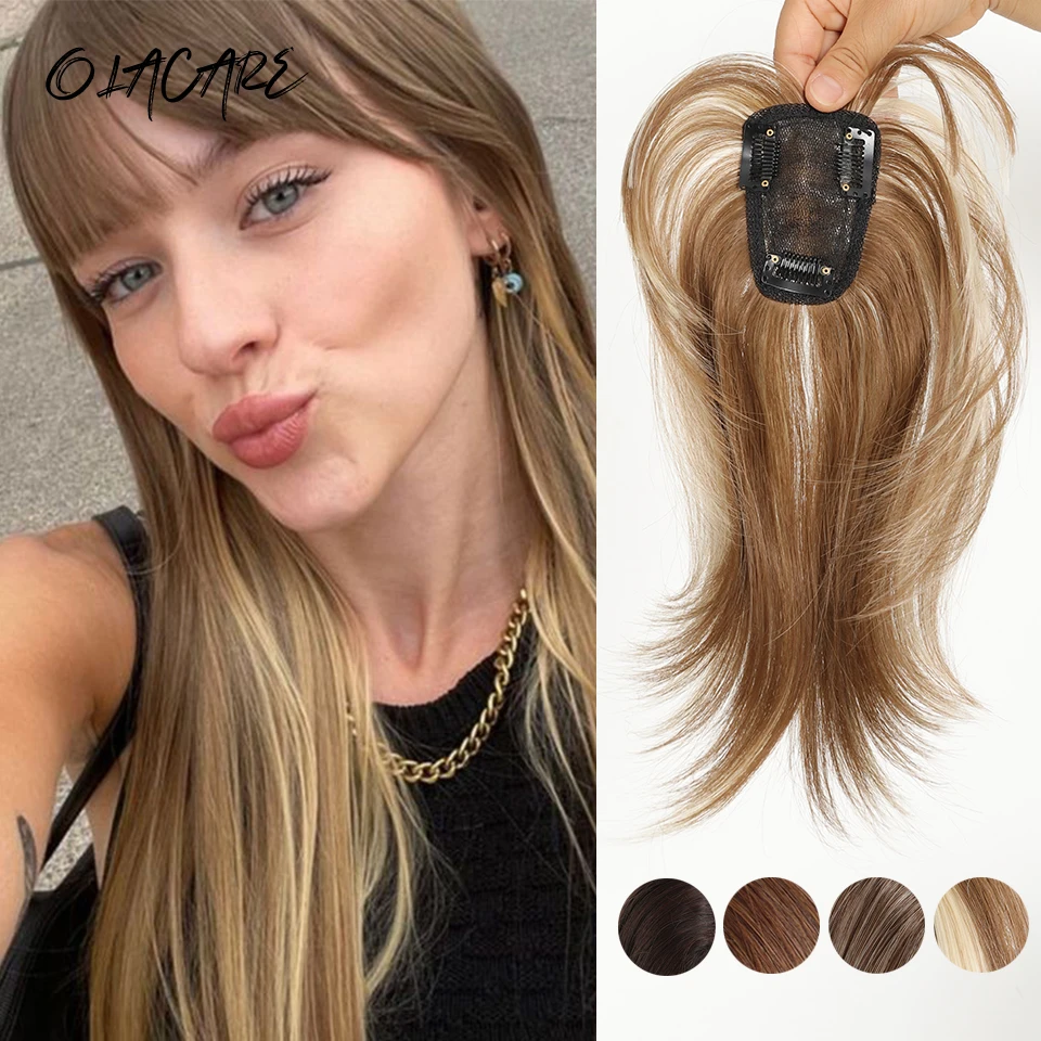 Olacare sintético topper peruca falsa bang clip-in franja extensão natural falso franja invisível clourse peruca para mulher