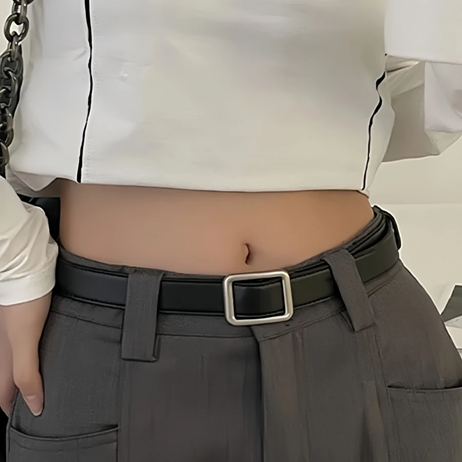 Cinto de couro pu para mulheres, fivela quadrada, pino, jeans, cinto preto, chique, marca de luxo, alça vintage, cintura feminina