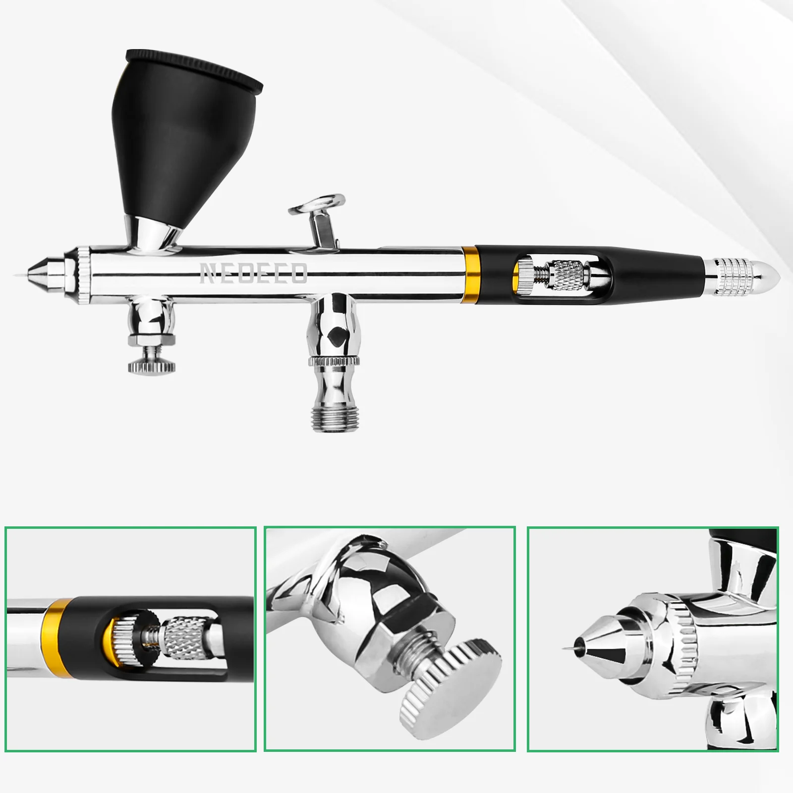 NEOECO NCT-SJ83 Dual Action Airbrush 9cc 1/3 oz Fluid Cups Quick Remove Air Brush Cap Design Schwerkraft-Zufuhrset für Modell-Kuchenkunst