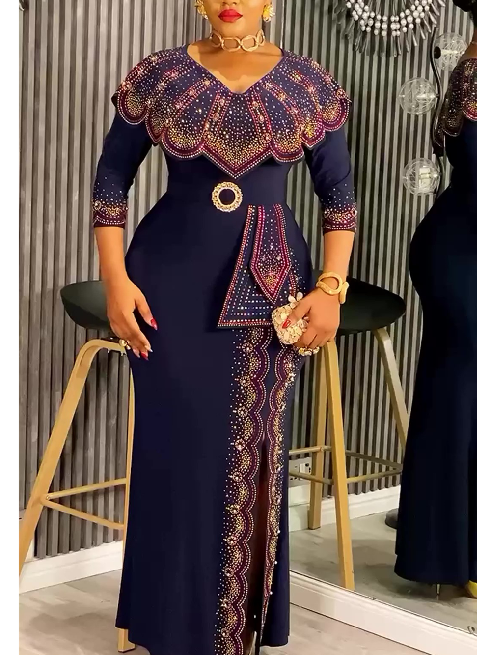 Plus Size Afrikaanse Feestjurken voor Vrouwen Dashiki Diamond Bodycon Slit Lange Jurk Elegante Turkije Moslim Bruiloft Avondjurk