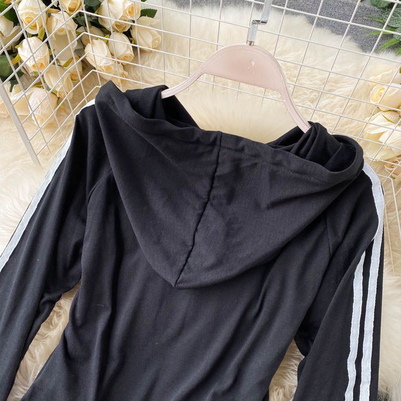 フード付きセーター結合長袖 Tシャツ女性対照的な色スリムに見える薄いデザインセンス無地下敷きトップス