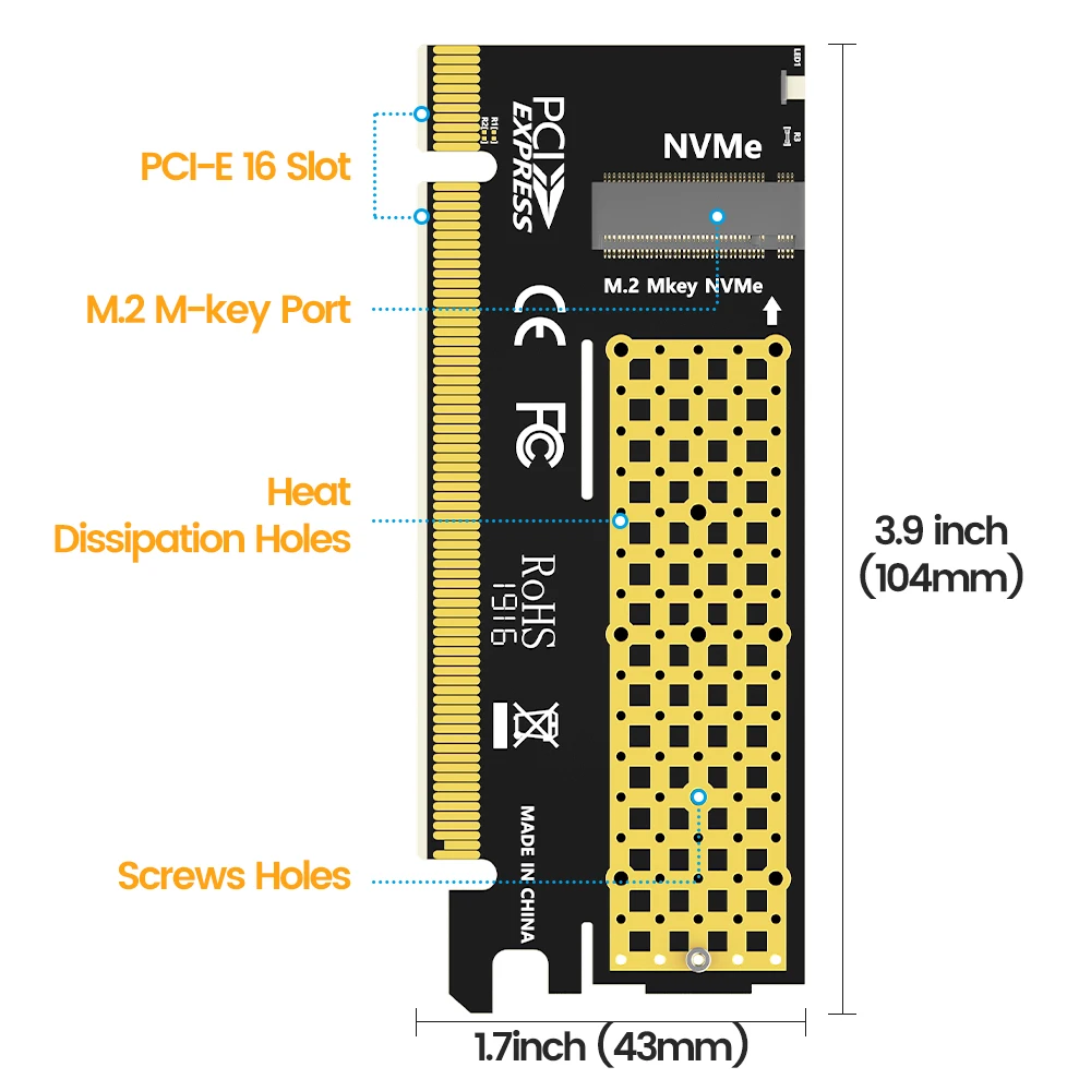 JEYI M.2 NVME to PCIe 4.0 X16 Adapter, M.2 NVMe SSD to PCI-e 4.0 Expansion Card, Supports 2280/60/42/30 Solid State Drives