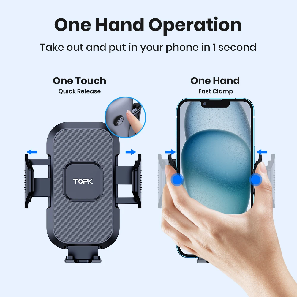 Soporte para teléfono de coche, soporte Universal para teléfono con bloqueo automático mejorado TOPK con Clip de gancho para salida de aire de coche para iPhone Samsun