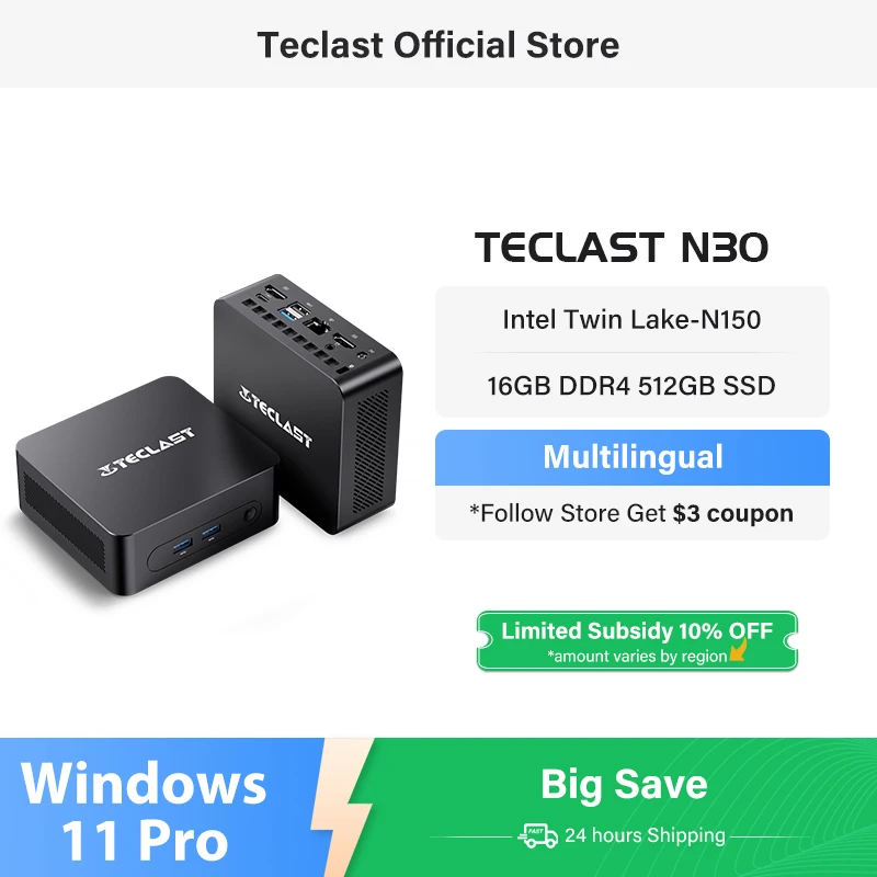 2025 Teclast N30, Mini PC, per Intel Twin Lake N150, 16Gb+512Gb, Windows 11 Pro,