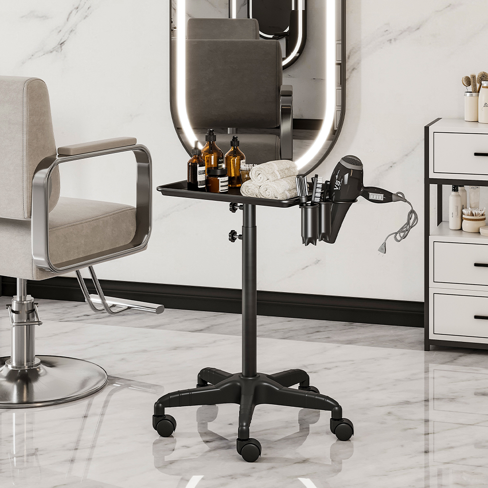 Voltsify Adjustable Salon Tray Cart on Wheels Includes 2 Holders for Hair Dryers and Brushes