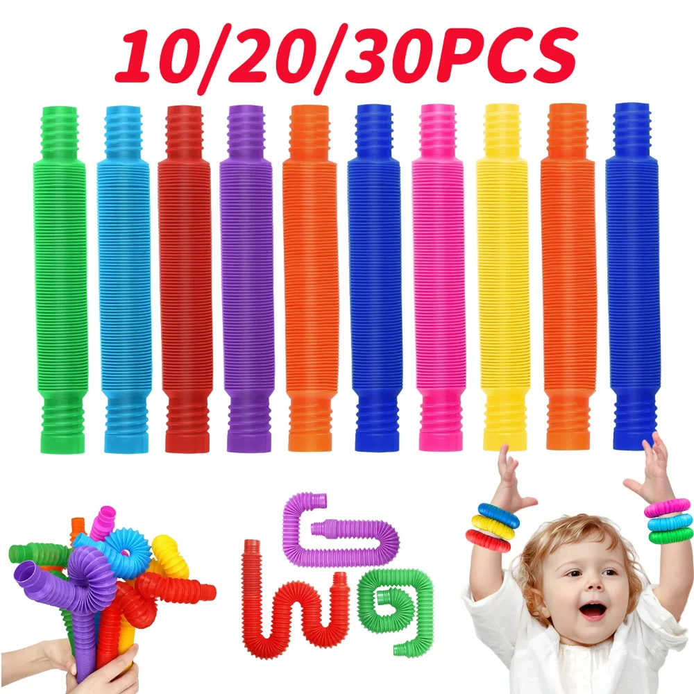 10 pçs grandes tubos pop brinquedos sensoriais para alívio da ansiedade do estresse para crianças adultos aprendizagem brinquedos crianças tubos estiramento