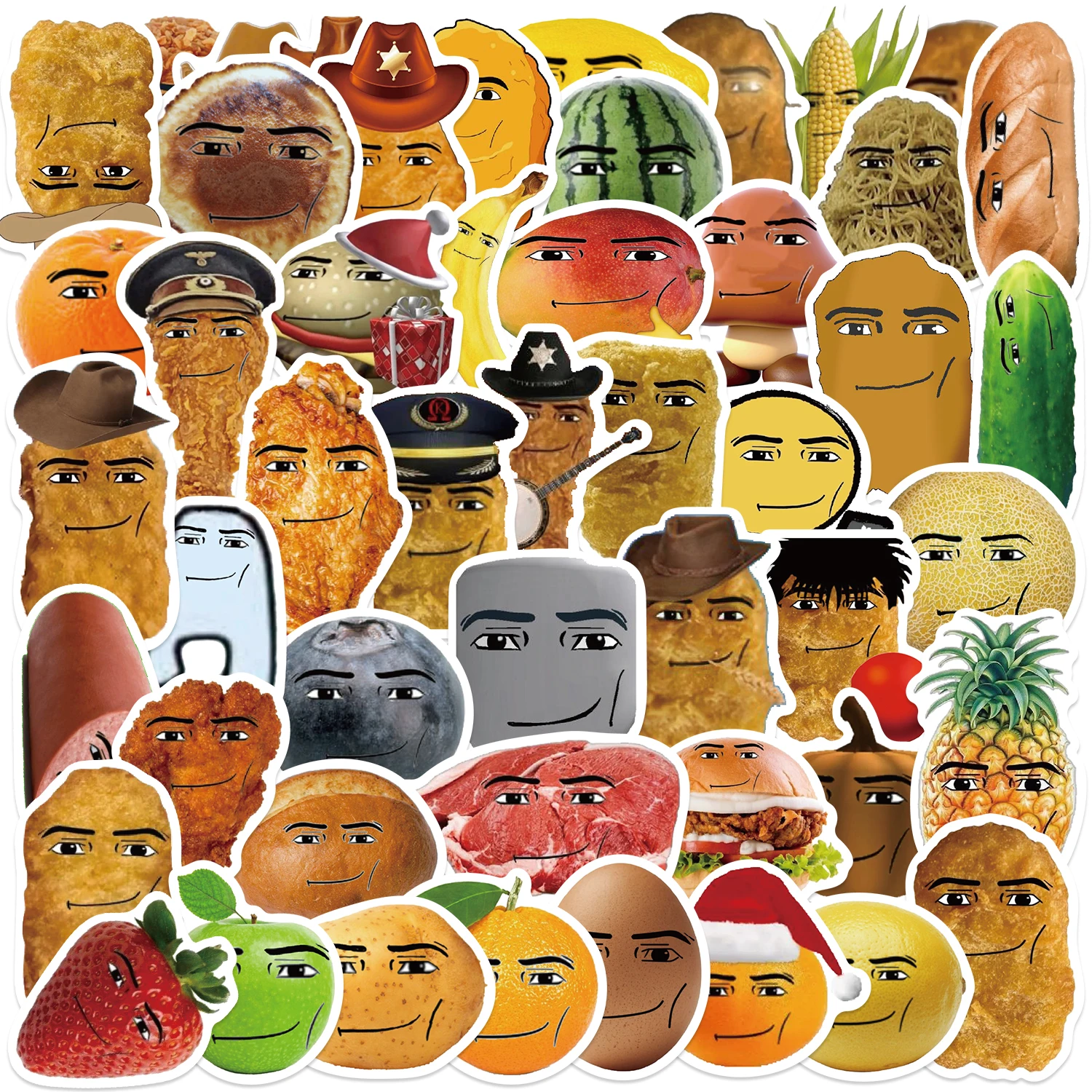 58 pezzi Robloxs Face-Winning Smile-Chicken Nugget Meme Series Cartoon adesivi decorativi impermeabili per custodia per telefono con tazza d'acqua
