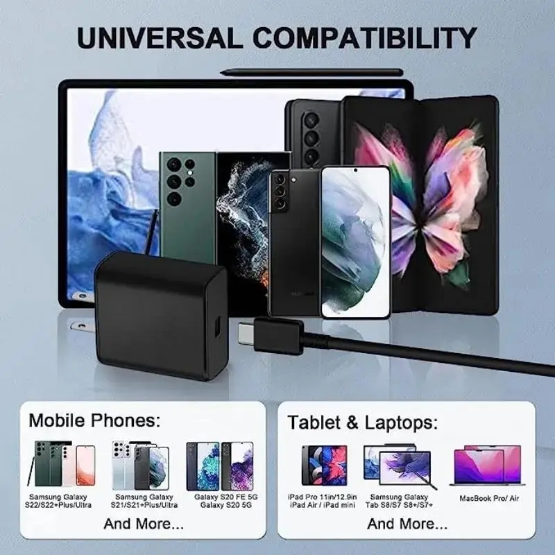 Cargador súper rápido PD USB-C de 45W para Samsung Galaxy S24 Ultra S23 S22 S21 Plus Note10 A54 A34 5A Cable de datos tipo C de carga rápida