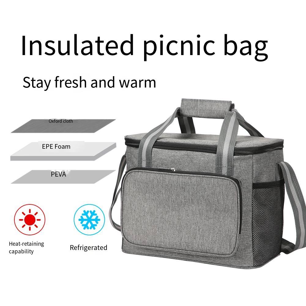 Large Insulated Lunch Bag Black Waterproof Leak-proof Thickened Handheld/Shoulder Carry Outdoor Picnic Lunch Bag