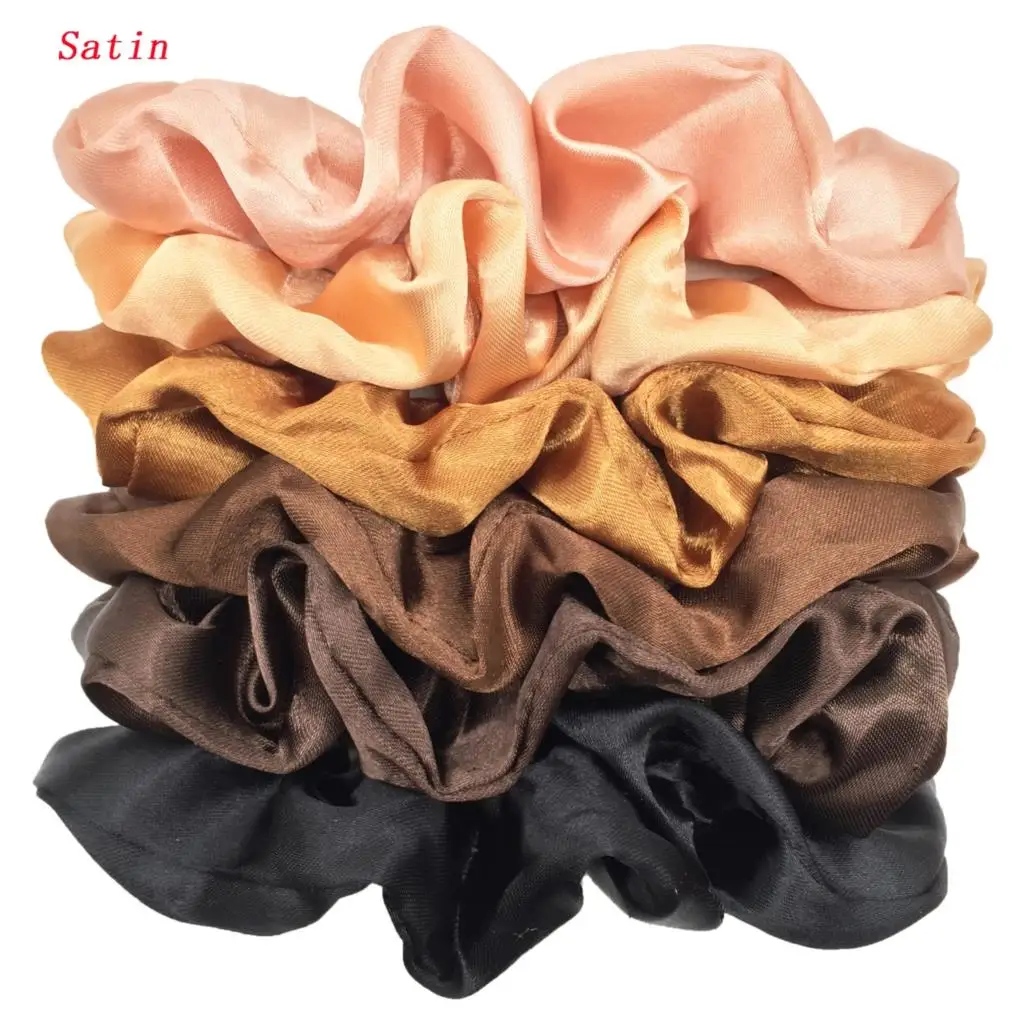 25/10 // 6pcs ซาติน Scrunchies หญิงผมวงยืดหยุ่นผมผู้ถือหางม้าผูกยางแฟชั่นผู้หญิงอุปกรณ์เสริม Solid Scrunchy
