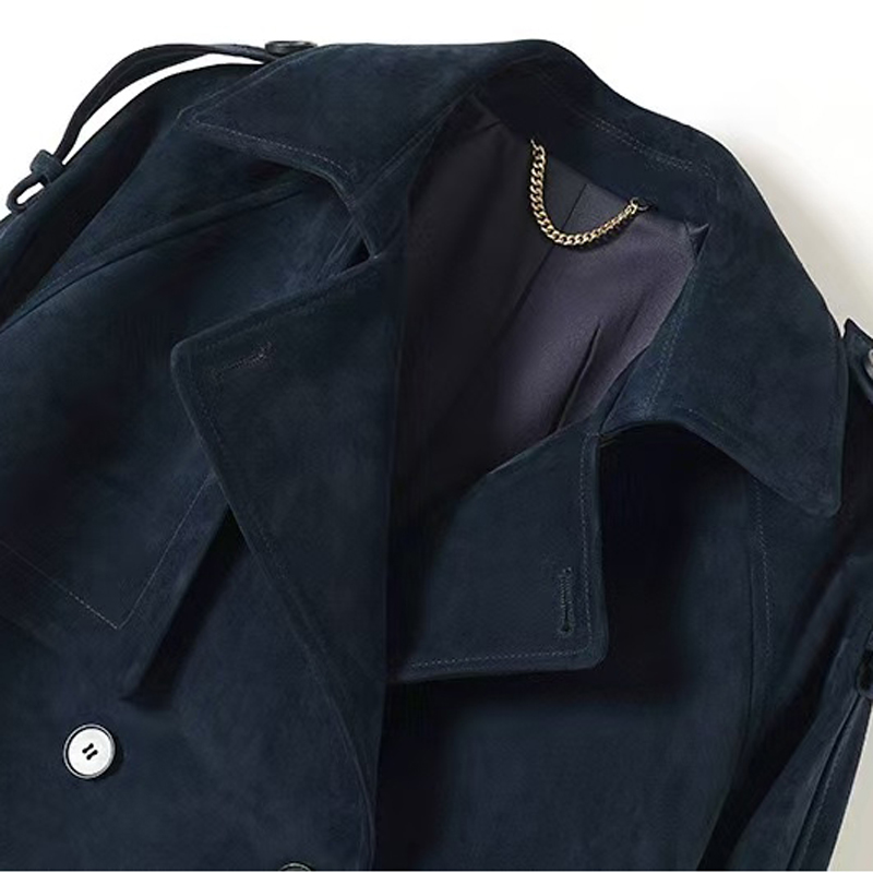 女性用スエードレザージャケット,ダブルブレスト,ラージラペル,トレンチコート,ショート,ブランド,新品,2022