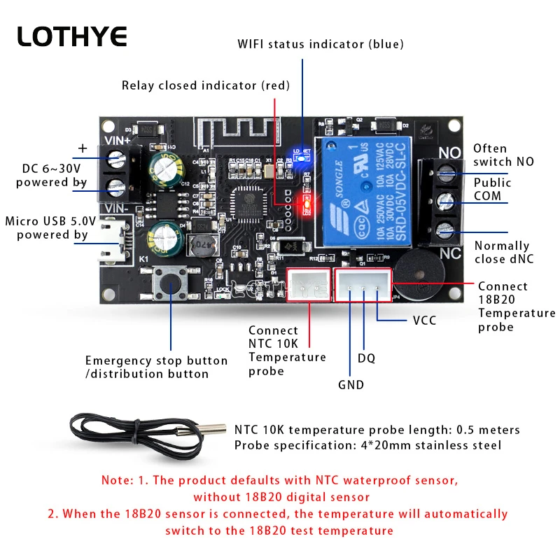 Termostato remoto WIFI, módulo controlador de temperatura de alta precisión, aplicación de refrigeración y calefacción, recolección de temperatura XY-WFT1 WFTX
