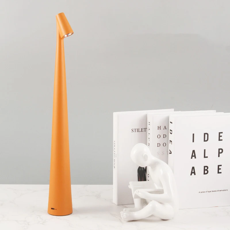 Lámpara de escritorio tricolor recargable con luz LED inalámbrica mínima, elegante vástago cónico delgado, lámpara de lectura regulable portátil única