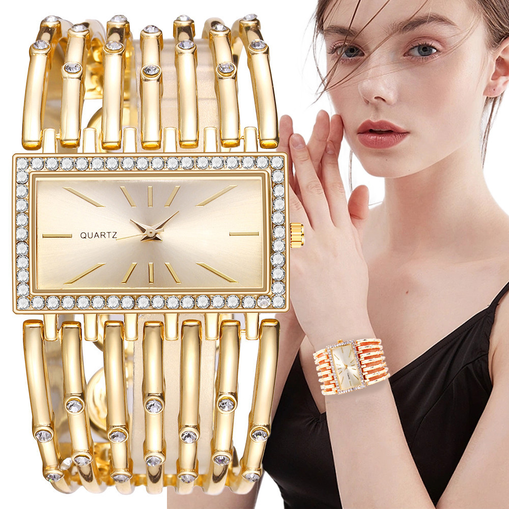 UTHAI W24 relojes de cuarzo a la moda para mujer, pulsera de acero inoxidable para mujer, reloj hueco informal, reloj de pulsera para chica, joyería