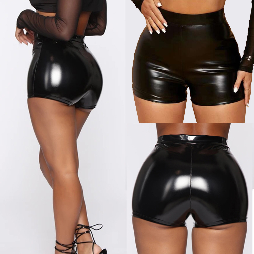 Damskie szorty typu Wet Look Booty Shorts ze skóry lakierowanej z wysokim stanem Mini Short Party Clubwear