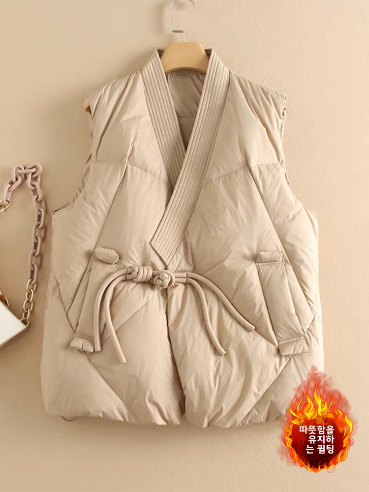 Plus Size Fashionable Wind-Closed Cotton Vest Large Size Women's Clothing Tassel Button V-Neck Sleeveless Jacket Thickened Wi...