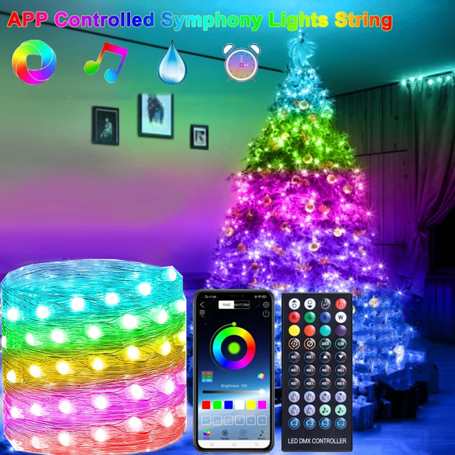 Fernbedienung LED RGB Weihnachten Baum Fee Lichter BT/App Steuerung Im Freien 20M 10M Girlande String Lichter für party Garten Hof Dekor