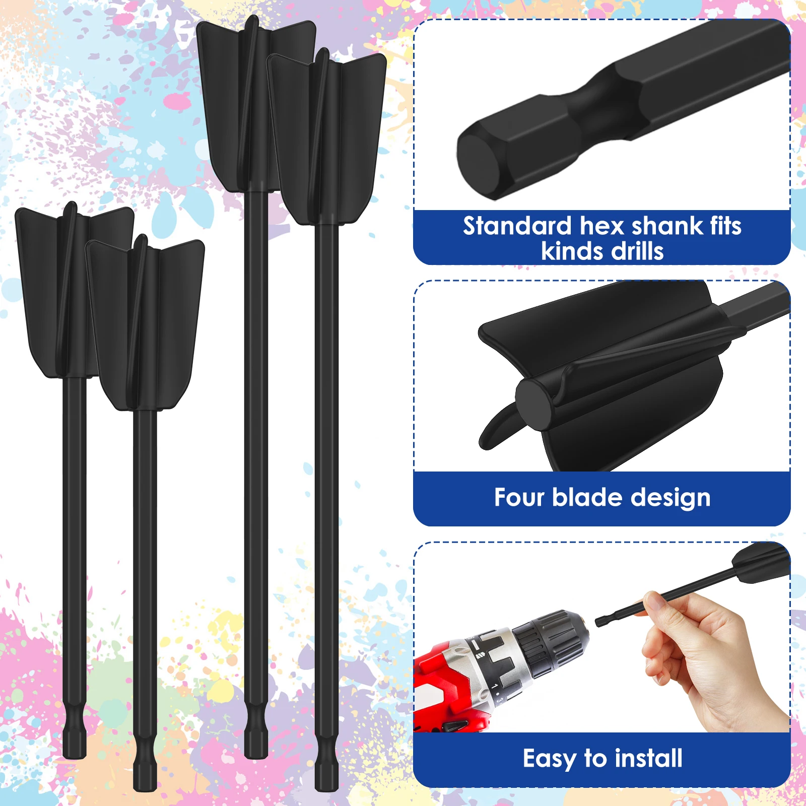 6 ชิ้นผสมอีพ็อกซี่ Stick สีกวน Rod Putty ซีเมนต์สีผสมสิ่งที่แนบมาเจาะ Chuck สําหรับอีพ็อกซี่เรซิ่น Latex น้ํามันสี