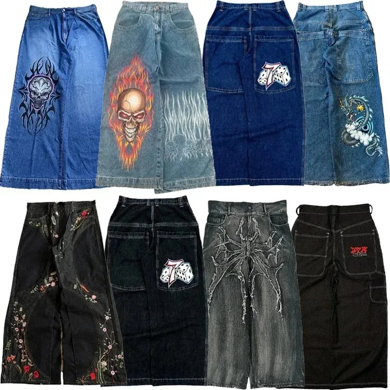 Y2K Baggy Jeans Herren Harajuku 2000er Jahre Gothic Vintage Bedruckte Graphicwide Beinjeans Streetwear Hip Hop Amerikanische Mode Lässige Jeans